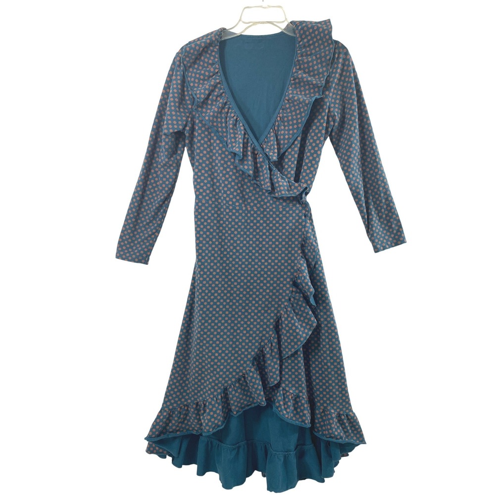 Matilda Jane Dress Womens M Teal Orange Floral Boho Ruffle Wrap Midi High Low